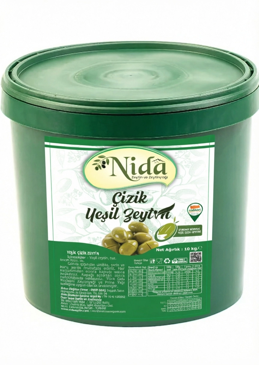 Edremit Yeşil Cizik Zeytin 10 kg kova kalibre 260-290