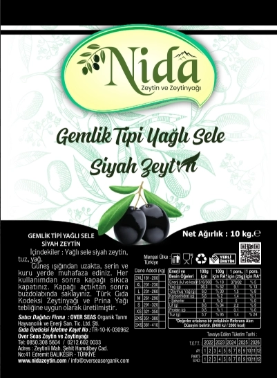 Nida Zeytin Gemlik Siyah Yağlı Sele 321-370 Lüx 10 kg